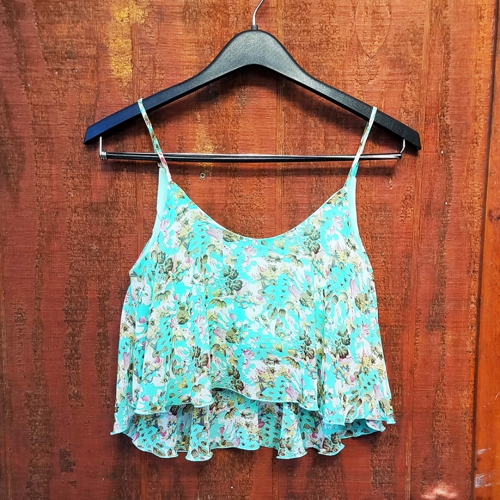 Papaya~Cropped Flowy Spaghetti Strap Cami~Medium